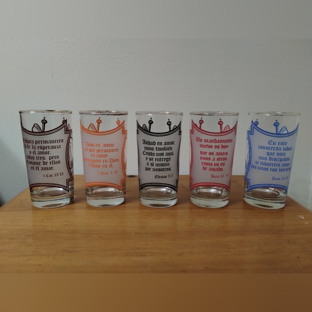 Set of 5 Vintage Libbey Bible Pattern Drinking Glasses Tumblers